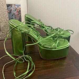 Green Disco Platform Strappy Heels
